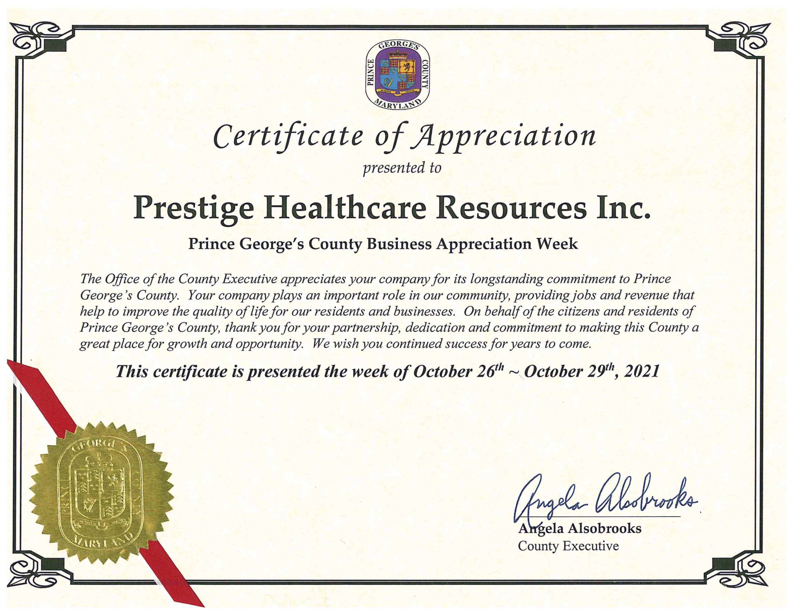 Certificate of Appreciation Image